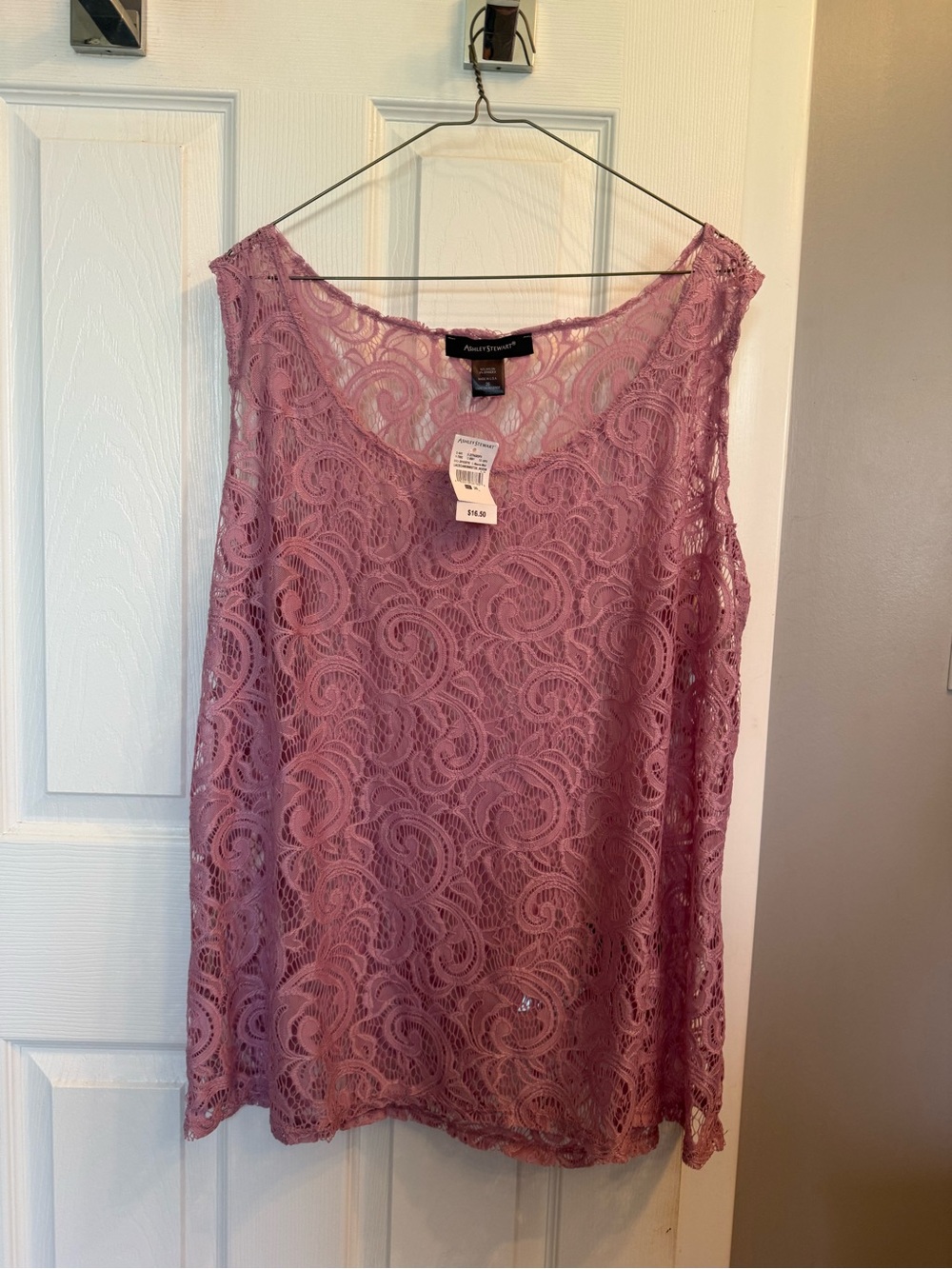 Ashley Stewart Dusty Rose Lace Overlay Tank